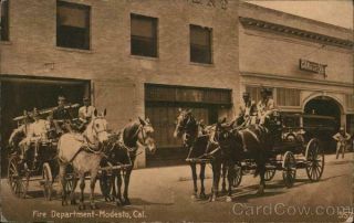 1912 Modesto,  Ca Fire Department Mitchell Stanislaus County California Postcard
