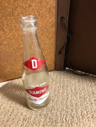 Vintage Diamond Ginger Ale 7 Oz Glass Soda Bottle - Clear Glass Rare Look - J48