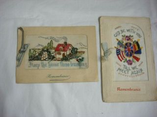 Ww1 2 X Embroidered " Remember Me & God Be With You.  Keep The Home Fire Burning