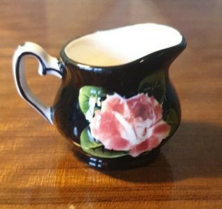 Rare Griselda Hill Wemyss Ware Scottish Pottery Miniature Cabbage Rose On Black