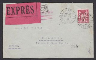 France.  5f Carmine Type Sage Express Cover To Italy.  Late Usage 1933.  Rare.