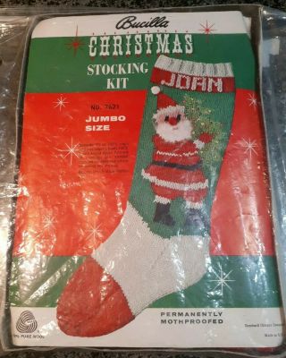 Rare Bucilla 7621 Christmas Stocking Wool Knitting Kit Santa Claus X - Mas Tree