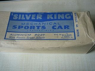 Rare vintage 1940/50s Bilbax Aluminium Silver King Mechanical Sports Car Boxed 2