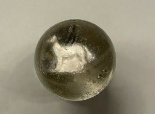 Antique German Handmade Sulphide Marble - Fox (rare) 1.  35 Inches