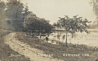 A View Of The Drive To Lake View Park,  Hamilton,  Indiana In Rppc 1909