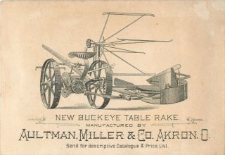 Buckeye Table Rake,  Aultman,  Miller,  & Co,  Akron Ohio Tradecard 1887