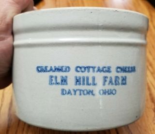 Vtg Rare Elm Hill Farm Dayton Ohio Creamed Cottage Cheese Crock 6 - 3/8 " X 4 "