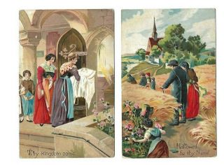7 Embossed Religious Postcards The Lords Prayer