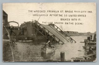 Ss United States Shipwreck Bridge Michigan City Indiana Antique Disaster 1910