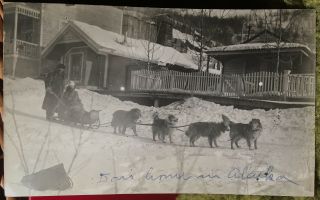 Sled Dog Team,  Alaska,  Photo Post Card 1910 - 20 Snowy Street Scene,  Homes