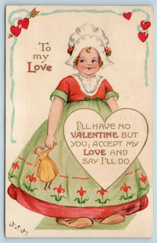 Postcard Valentines To My Love Girl W/ Doll A/s Irene Marcellus Ernest Nister Y6