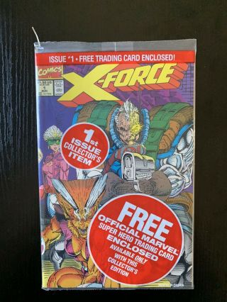 Marvel X - Force 1 Newsstand Deadpool Card Rare Polybag 1991 Comic,  Extra