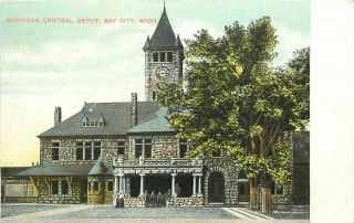 Bay City C - 1910 Michigan Central Railroad Depot Postcard Knox 20 - 7482