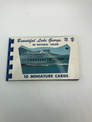Lake George Ny Lusterchrome Mini Postcards 10 Booklet 60s? Aerial View,  Lake