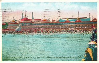 Vintage Postcard 1929 Ocean Front View Of Casino & Natatorium Santa Cruz Ca