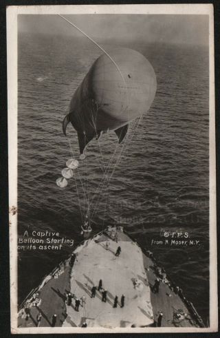 Wwi Rppc Postcard By N Moser Captive Balloon Starting On Its Ascent - Navy - Pc3