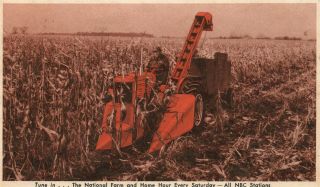 Allis - Chalmers Tractor Mounted Corn Harvester 1953 Vintage Postcard Nbc Stations