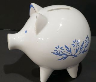 Rare Vintage Ceramic Piggy Bank Cornflower Pig Corning Ware Style Flowers