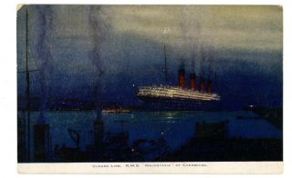 Cunard Ocean Line - Rms Mauretania At Cherbourg - Night Scene - Postcard