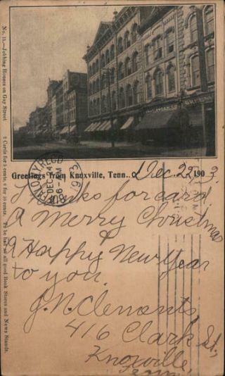 1903 Pmc Greetings From Knoxville,  Tenn. ,  Tn Tennessee Postcard 1c Stamp Vintage