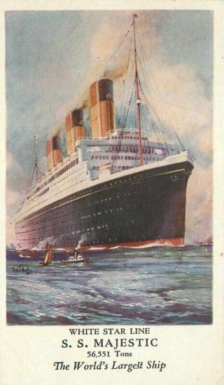 Artist Impression White Star Line Ss Majestic Postcard 20 - 12392