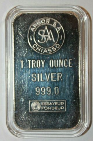 Rare Vintage Argor S.  A.  Chiasso Silver Bar 1 Troy Oz.  999 Fine Silver