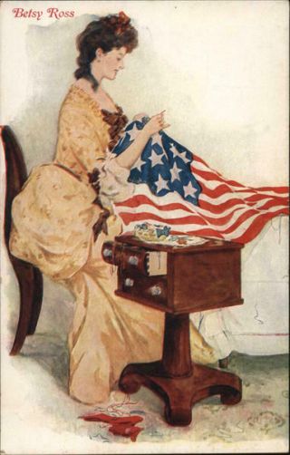 Patriotic Betsy Ross Sewing The Flag Antique Postcard Vintage Post Card