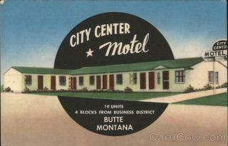 Butte,  Mt City Center Motel Silver Bow County Montana Lynx Products Postcard