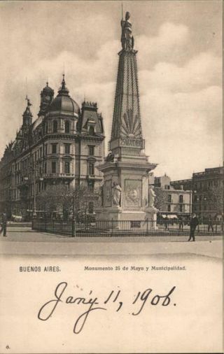 Argentina Buenos Aires Monumento 23 De Mayo Y Municipalidad Postcard Vintage