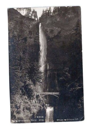 Antique Rppc Multnomah Falls Oregon Real Photo Postcard 244 Bridge Water Cross