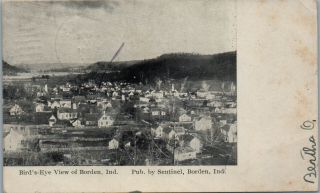 1907 Birds Eye View Of Borden In Pub.  By Sentinel Borden Indiana Postcard