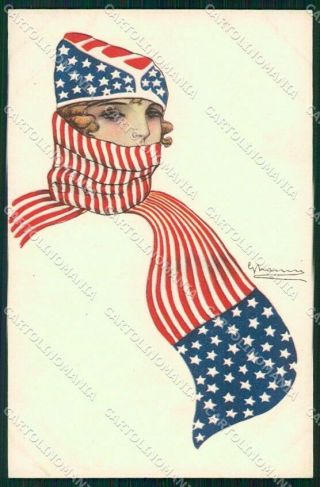 Ww1 Wwi Propaganda Lady American Flag Nanni Cartolina Xf6692