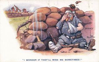 Ww1 Dudley Buxton Comic Postcard: Trench Warfare,  German Soldier & Pickelhaube