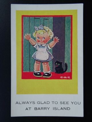 Wales Barry Island Black Cat / Always Glad To See You.  C1930s Comic Postcard