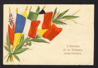 Patriotic Wwi Hand Painted (drawn) - Allies Flags Britain France Italy Belgium