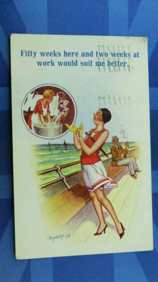 Saucy Donald Mcgill Comic Postcard 1934 Silk Stockings Garter Pier Flapper