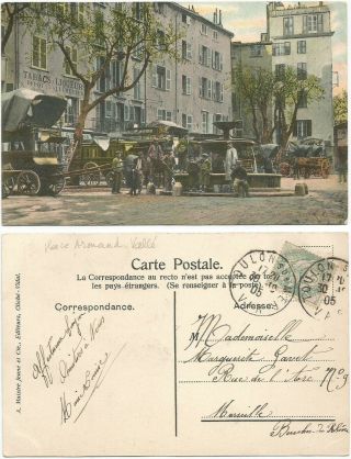 Cpa 1905 Postcard Fountain Fontaine Place Armand Vallé Toulon 83 Var [558 R]