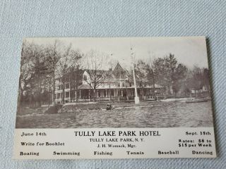 Tully Lake Park Hotel Tully Ny Rare Antique Ca.  1900 