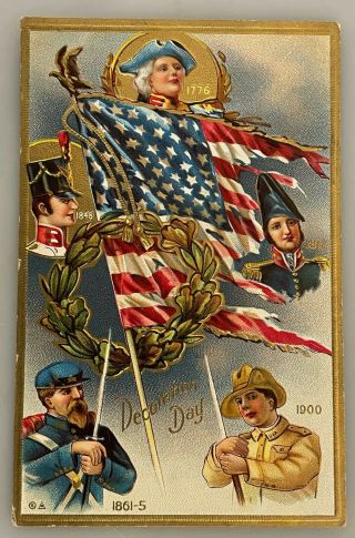 Antique Postcard Decoration Day Embossed Five War Veterans 3 Series