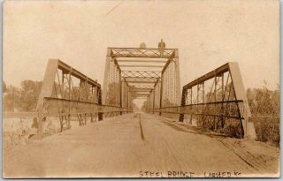 1910s Larned,  Kansas Rppc Real Photo Postcard " Steel Bridge " Arkansas River