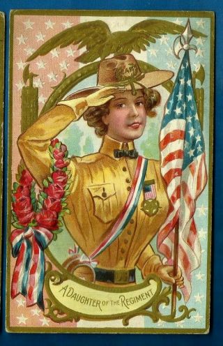 Patriotic Embossed Postcard/ A Daughter Of The Regiment/lady/gold Eagle/flag/