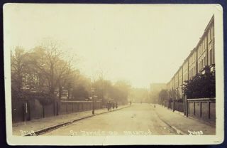 Rare Real Photo Postcard Men & Women - Houses - St James`s Road Brixton London