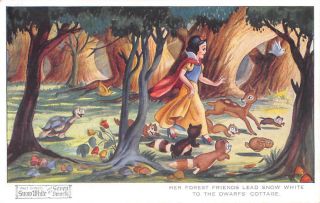 Walt Disney Characters Snow White & Animals In The Forest,  Valentine Pub 1930  S