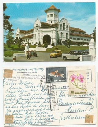 Singapore 1966 Goodwood Park Hotel Rppc Sent To Holland @ 40c Rate Ed.  Asmk