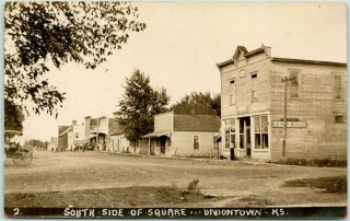 1909 Uniontown,  Kansas Rppc Real Photo Postcard South Side Of Square Main Street