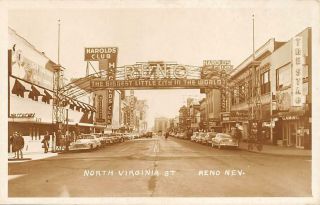 Rppc Reno Nv North Virginia Street Scene Nevada Vintage Postcard Ca 1950s