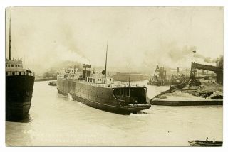 Car Ferry " Ashtabula " Steamer Rppc John J Lee Ashtabula Harbor Ohio Postcard