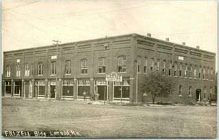 1910s Larned,  Kansas Rppc Real Photo Postcard " Frizell Building " Downtown View