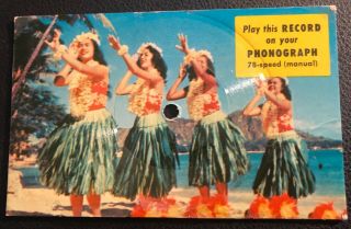 Hawaii Souvenir Phonograph Record Postcard Unique 1964 Honolulu Postmark