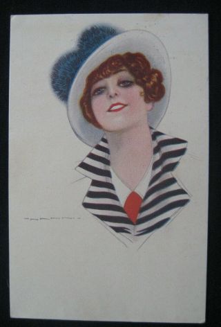 Vintage Postcard Artist Signed Nanni Beauty In Stripes